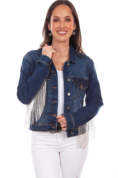 Scully Denim With Rhinestone Fringe Womens Jean Jacket HC792