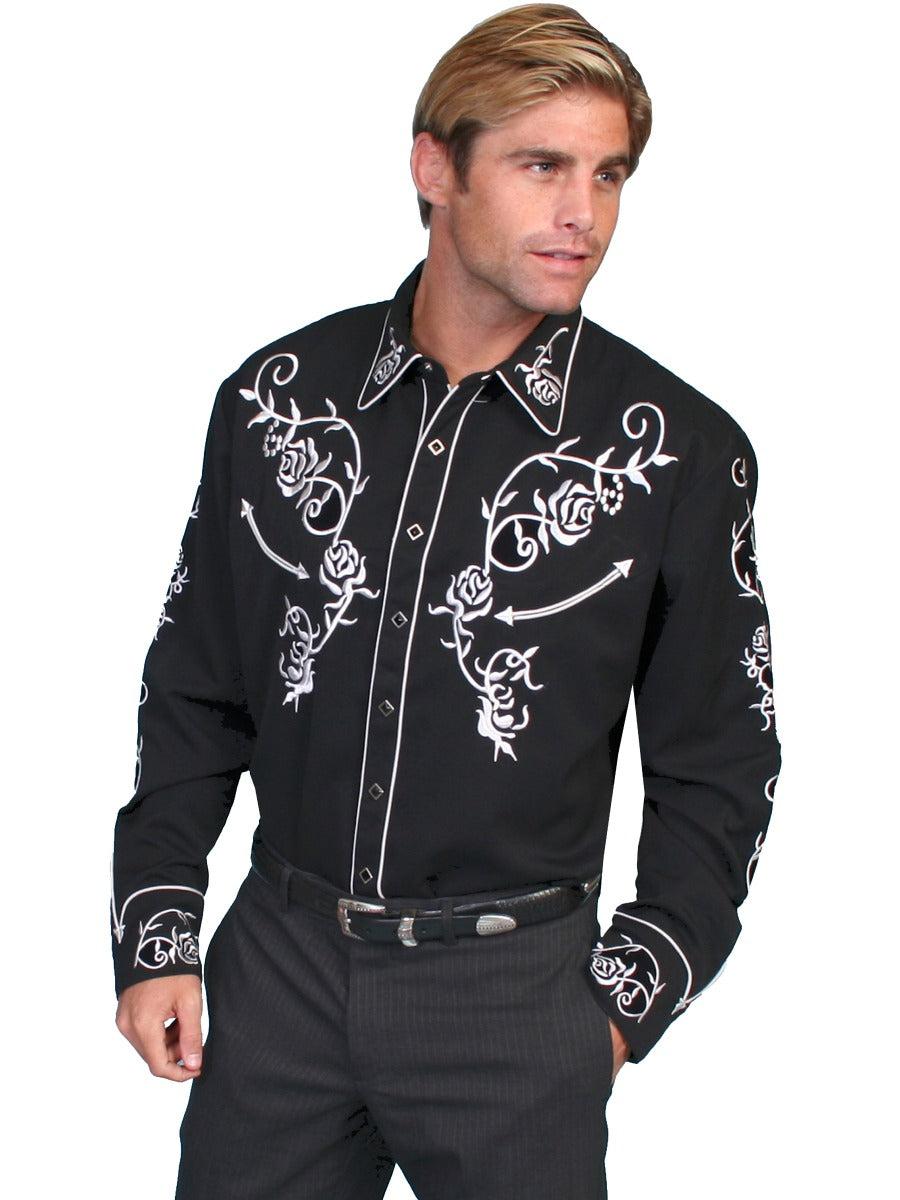 Scully Floral Embroidered Snap Front Shirt P706 JET ***Online Only