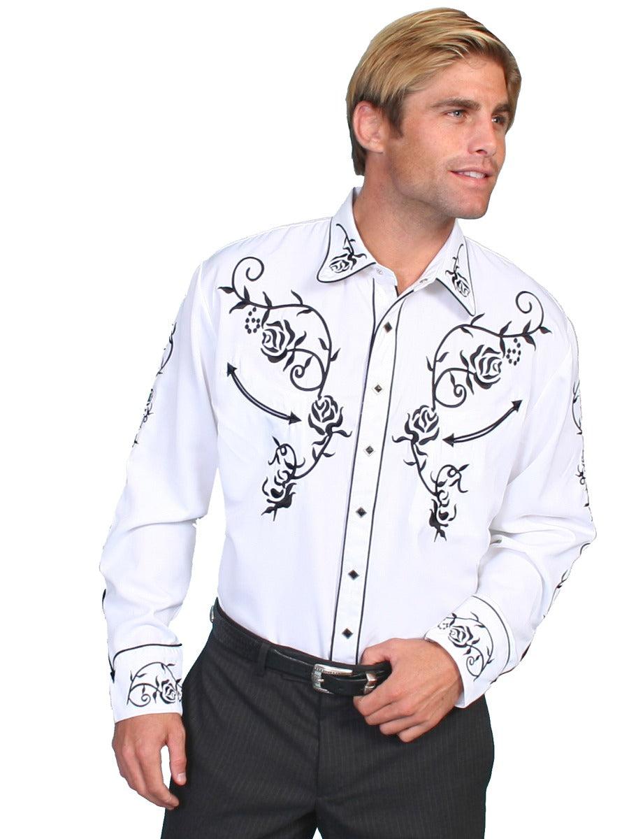 Scully Floral Embroidered Snap Front Shirt P706 WHT ****Online Only