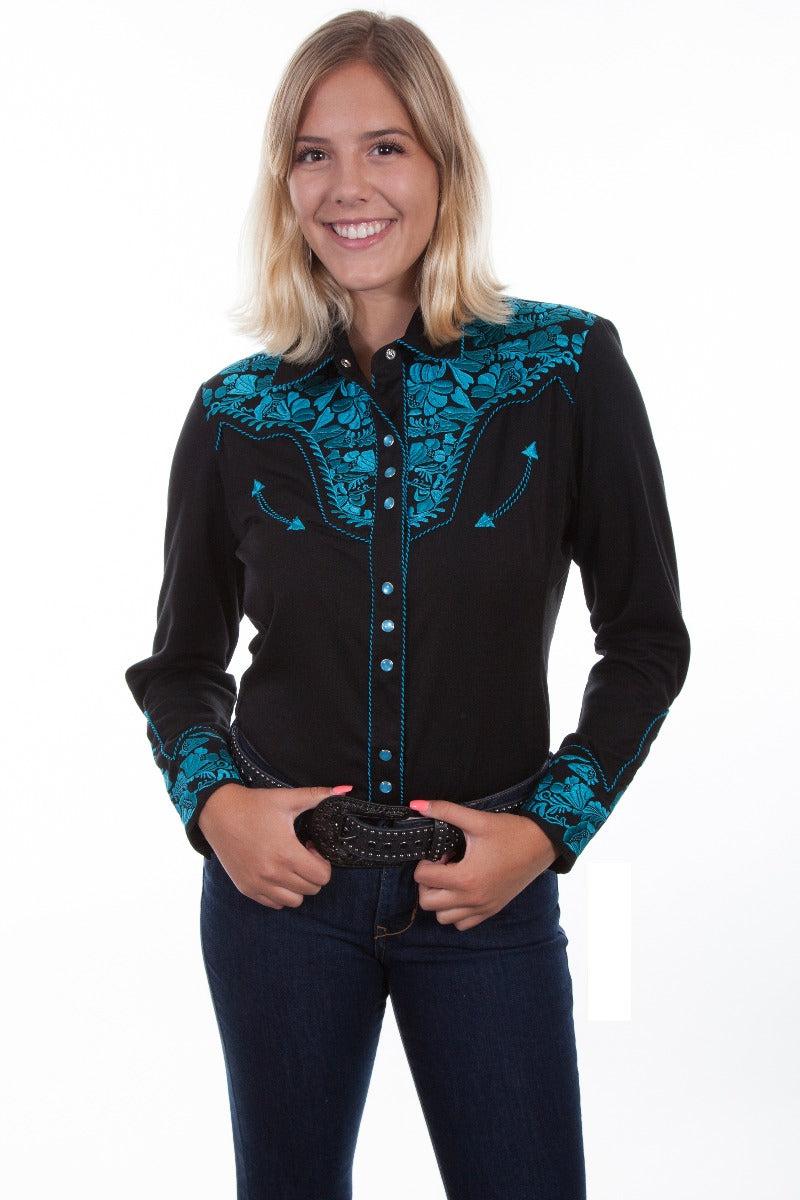 Scully Floral embroidered snap front western shirt PL654 TUR ***Online Only