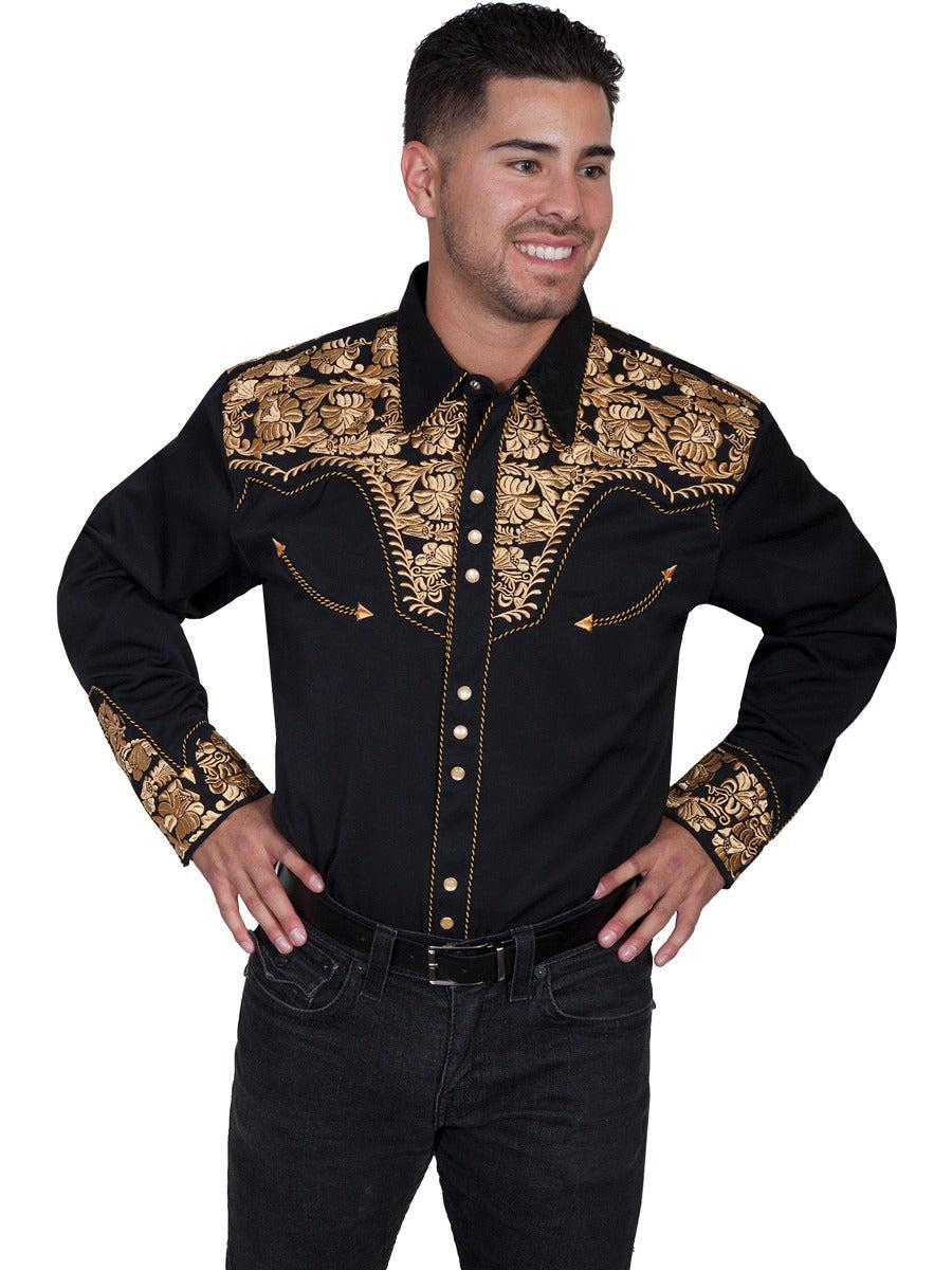 Scully Gold Men's Long Sleeve Snap Frontl Tooled Embroidered Shirt P-634