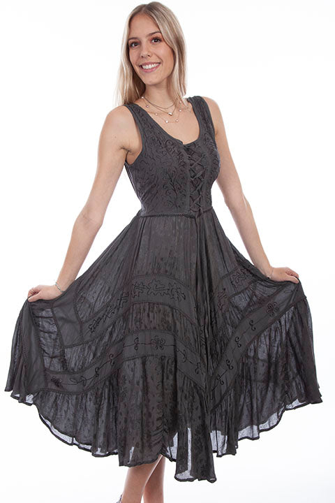 Scully Gun Metal Full Length Lace-Up Front Womens Sleeveless Dress HC118