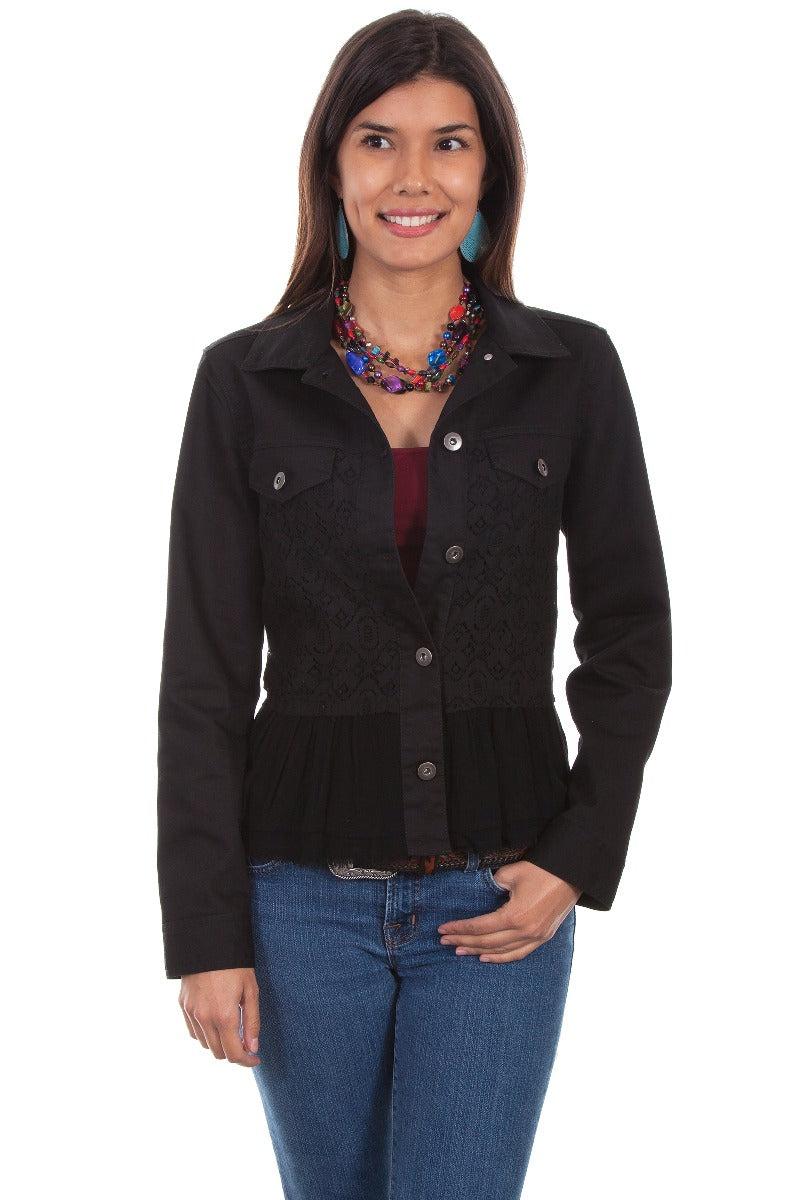 Scully Honey Creek Jean Jacket With Lace And Ruffles HC465 ***Online Only