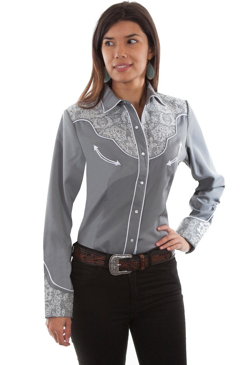 Scully Laced embroidered snapfront western shirt PL875 GRY ***Online Only