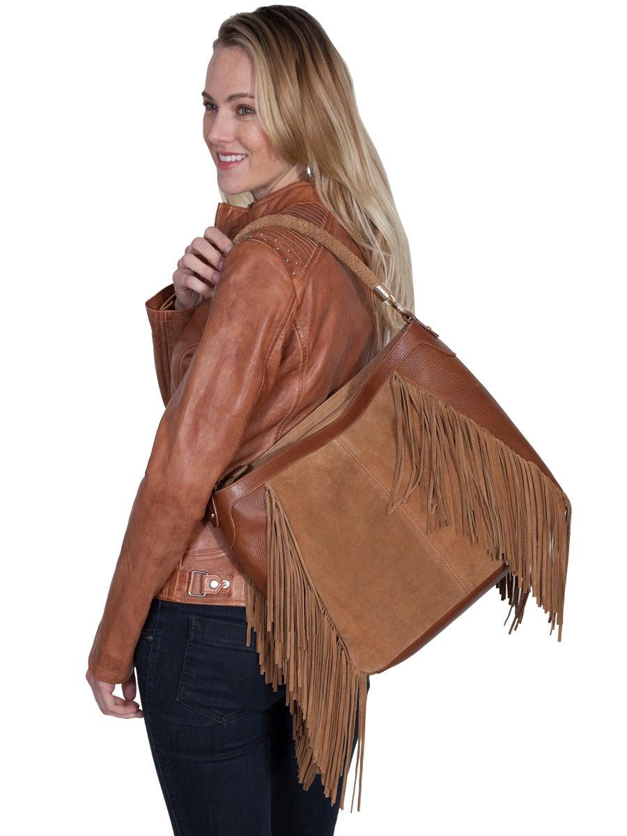 Scully Leather and Suede Fringe Handbag B67 ***Online Only