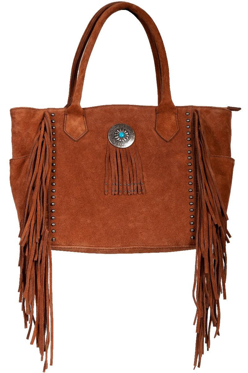 Scully Leather Fringe and Studded Tote Handbag with Turquoise stone B187 ***Online Only