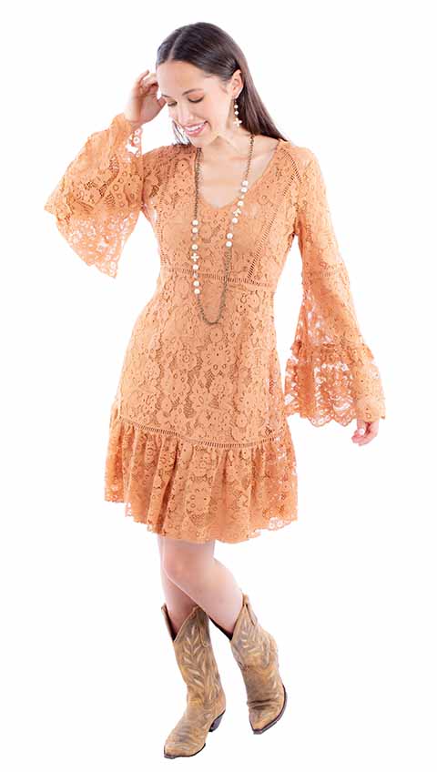 Scully Light Latte Long Sleeve Womens Lace Dress HC557