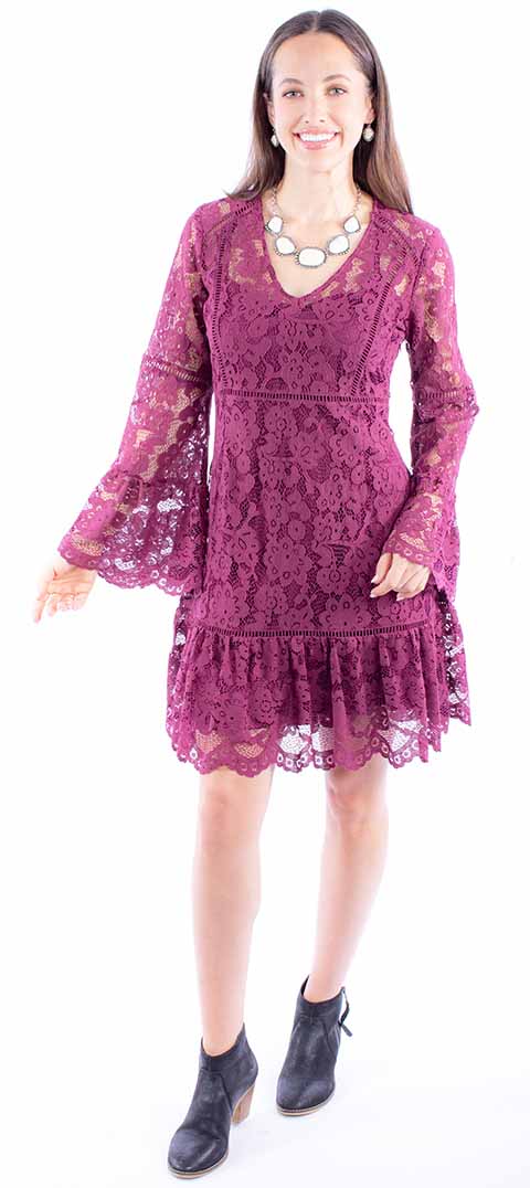 Scully Merlot Long Sleeve Womens Lace Dress HC557