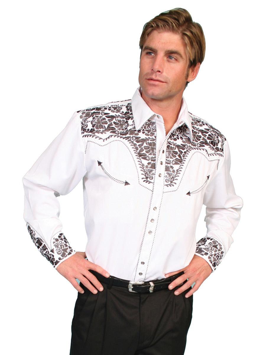 Scully Pewter Men's Long Sleeve Snap Front Tooled Embroidered Shirt P-634