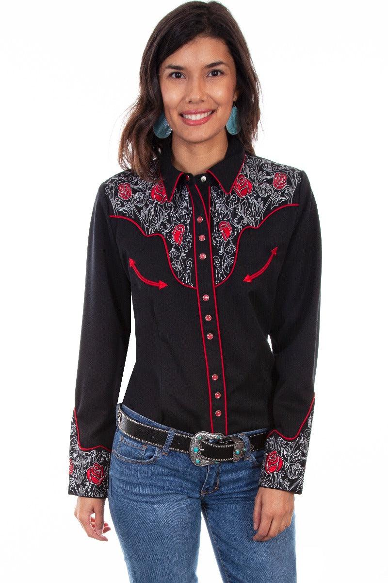 Scully Rose embroidered snap front western shirt PL881 BLK ***Online Only