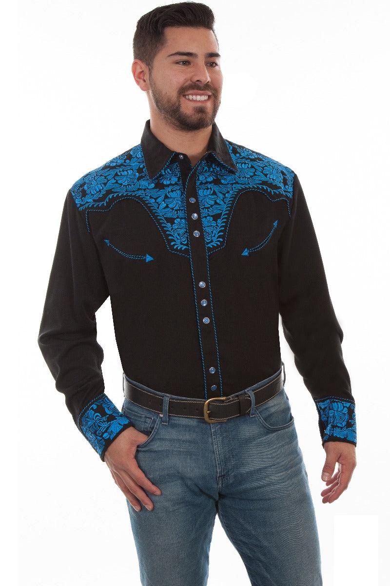 Scully Royal Men's Long Sleeve Snap Front Tooled Embroidered Shirt P-634