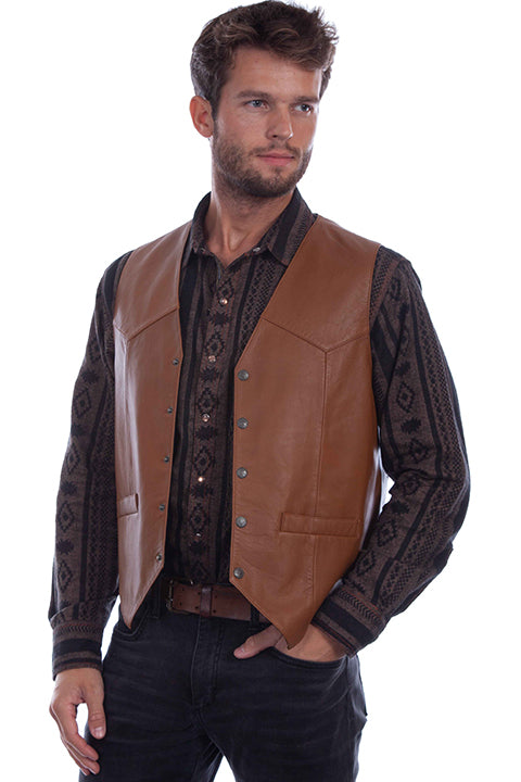Scully Saddle Tan Soft Touch Lambskin Western All Leather Vest 507