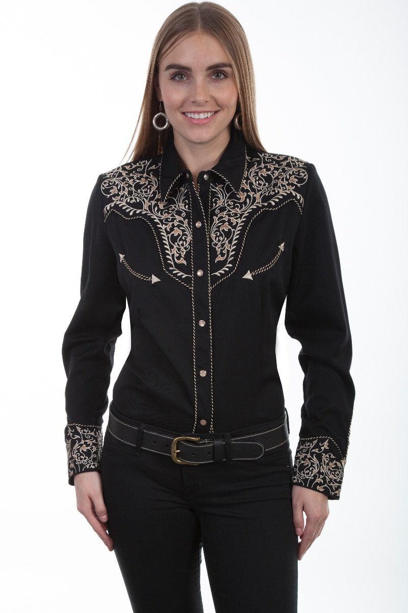 Scully Scroll Embroidered snap front western shirt PL866 BLK ***Online Only
