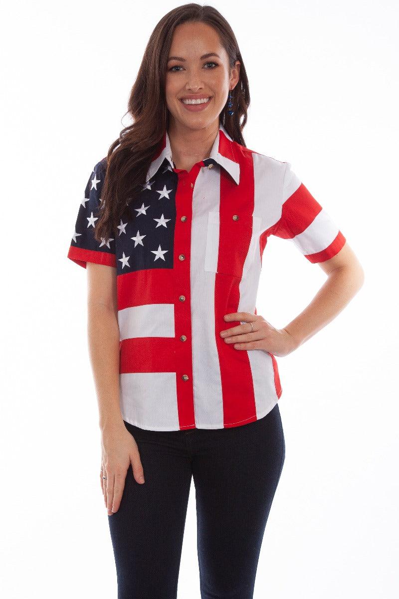 Scully short sleeve Patriotic Collection button front shirt PL890 RED ***Online Only