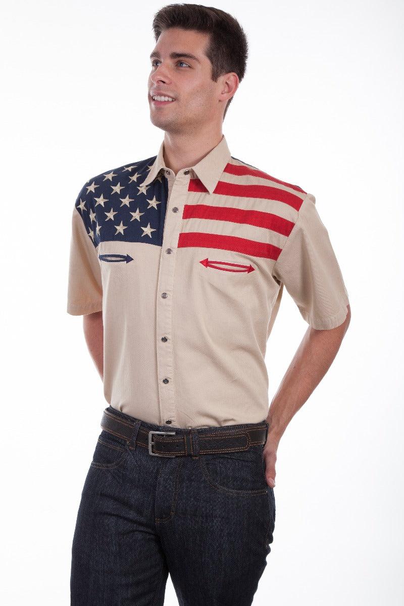 Scully Short Sleeve Patriotic Color Block Snap Shirt P756SS ANT ***Online Only