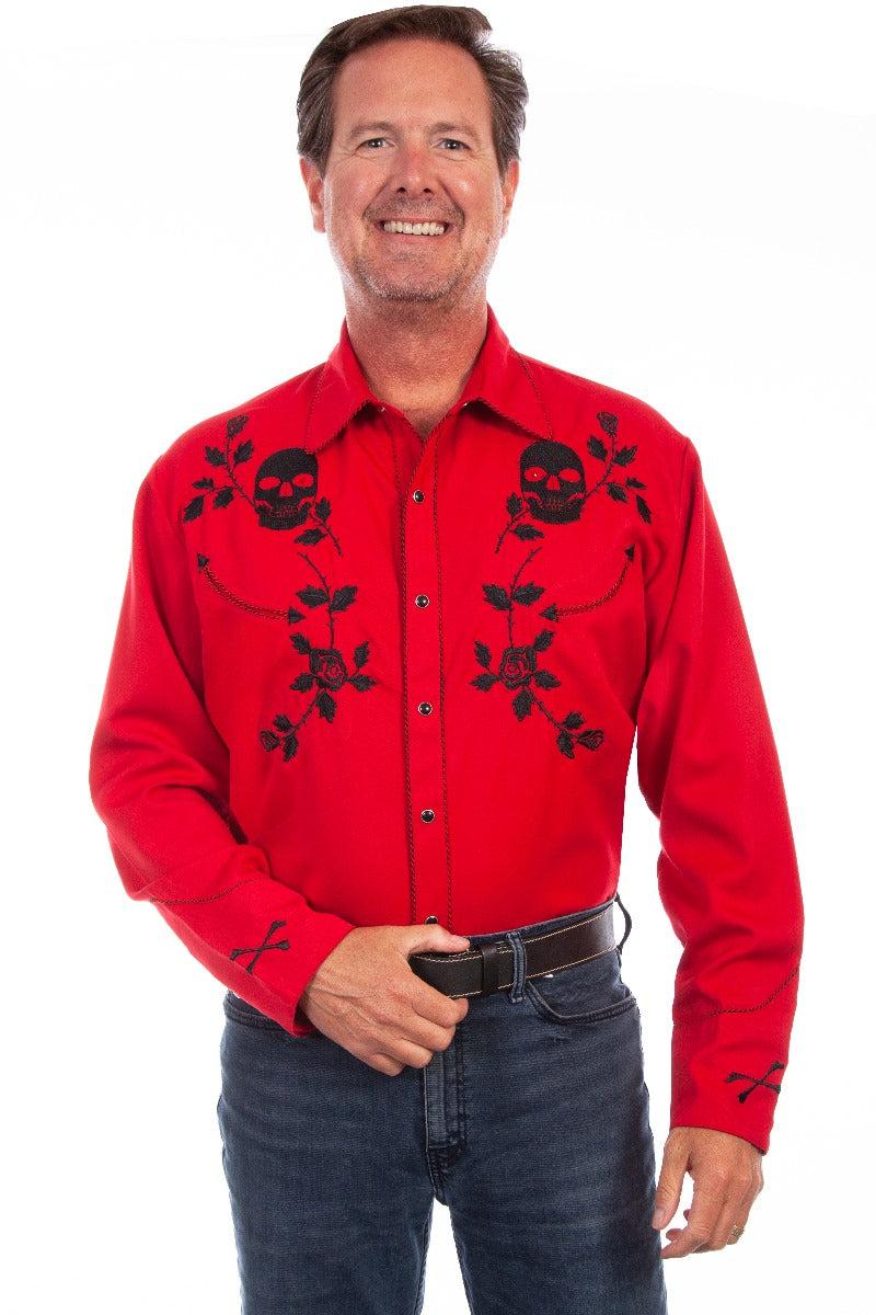 Scully Skulls and Roses Embroidered Snap Front Shirt P771 CRI ***Online Only