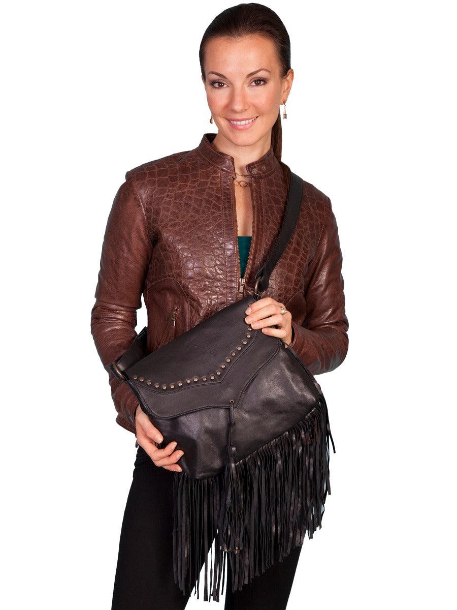 Scully Soft Leather Fringe Flap Over Handbag with Brass Rings and Studs B73 ***Online Only