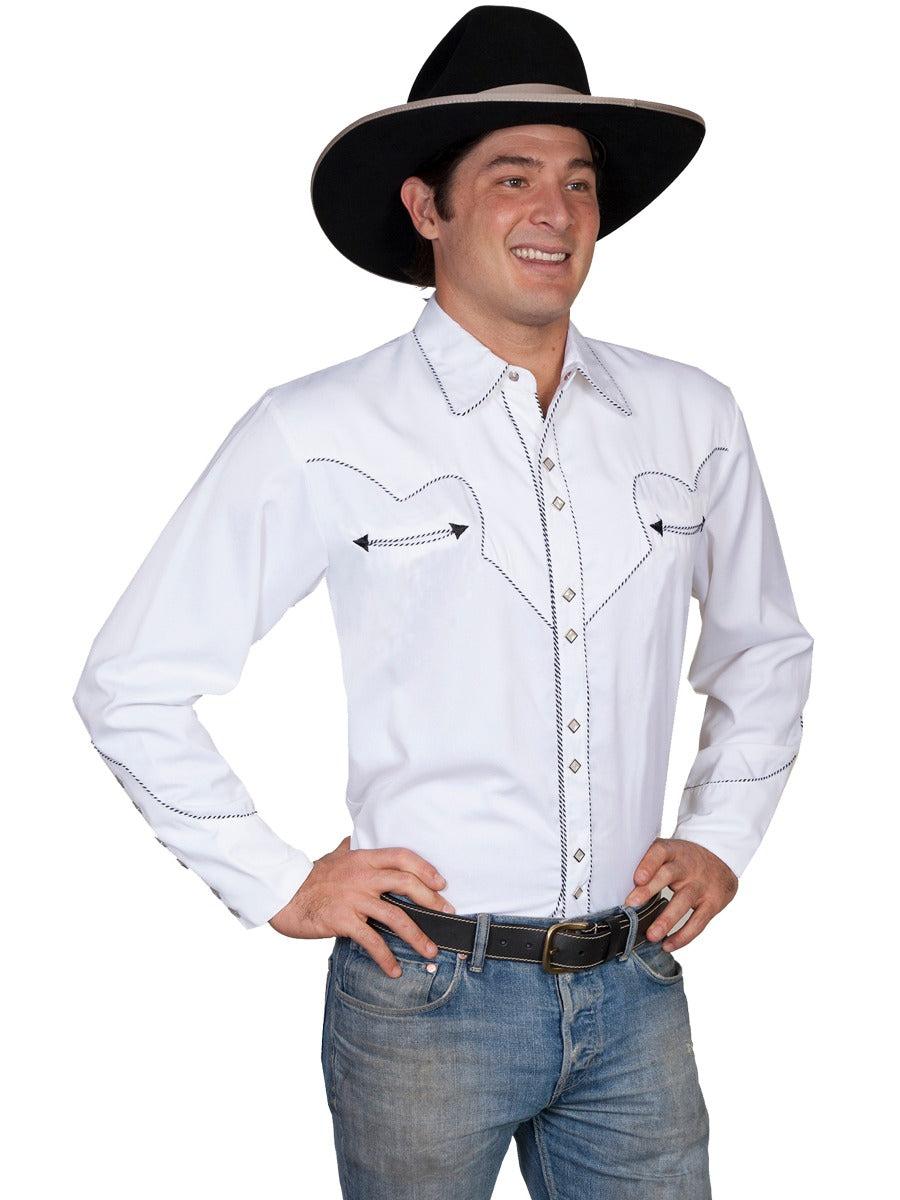 Scully Solid Snap Front Shrt with Candy Cane Piping P726 WHT