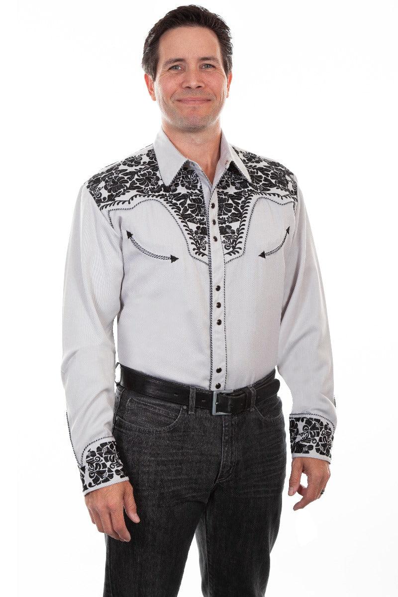 Scully Steel Men's Long Sleeve Snap Front Tooled Embroidered Shirt P-634