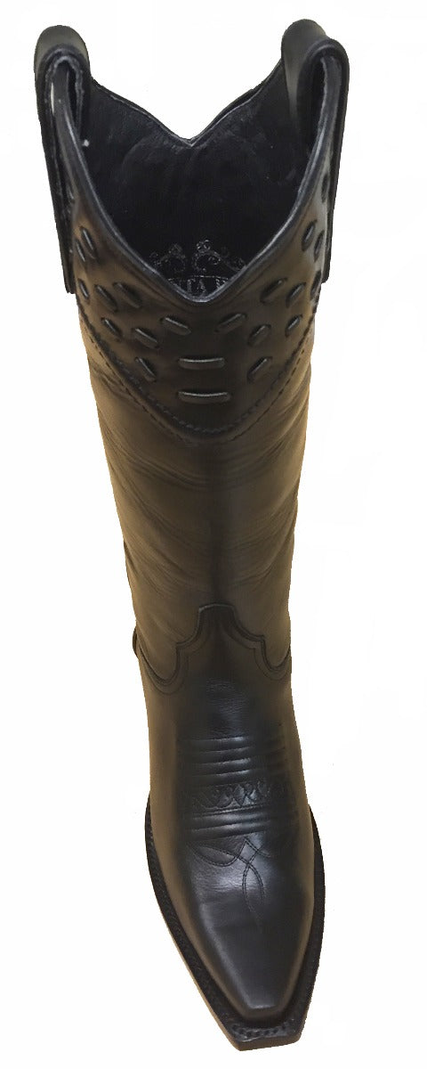 SF-0990-L Black Snip Toe With A Top Design Womens Western Boots