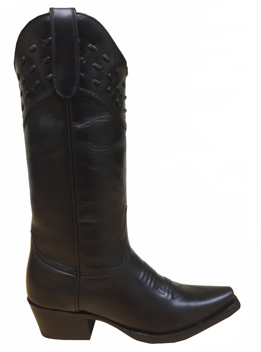 SF-0990-L Black Snip Toe With A Top Design Womens Western Boots