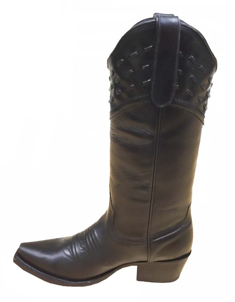 SF-0990-L Black Snip Toe With A Top Design Womens Western Boots