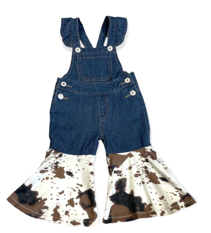 Shea Baby Denim and Cowprint Toddler Overalls SBOV05