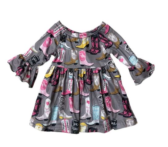 Shea Baby Grey Boot Bell Long Sleeve Toddler Dress SDRF18