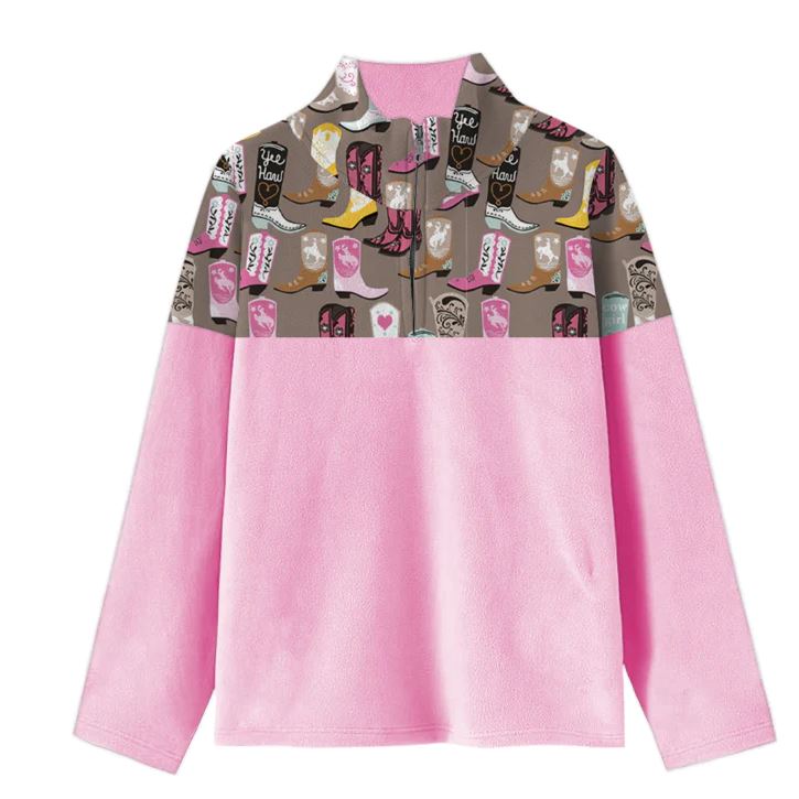 Shea Baby Pink Boot Print Fleece Toddler 1/4 Zip Sweatshirt SBZU14