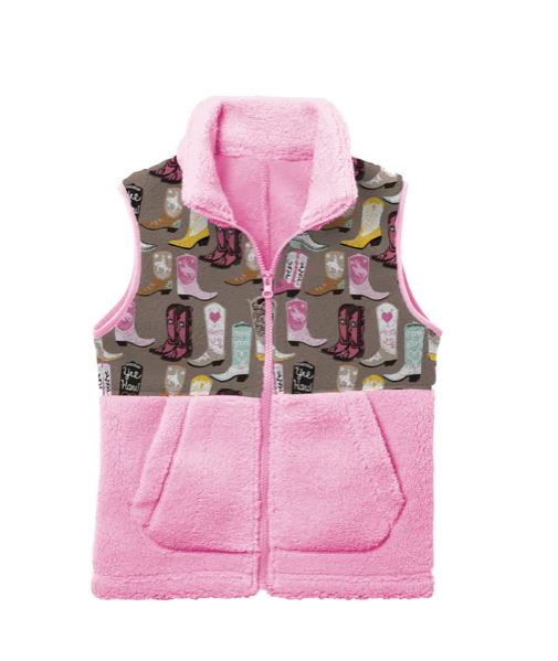 Shea Baby Pink Boot Print Fleece Toddler Vest FLVEST14