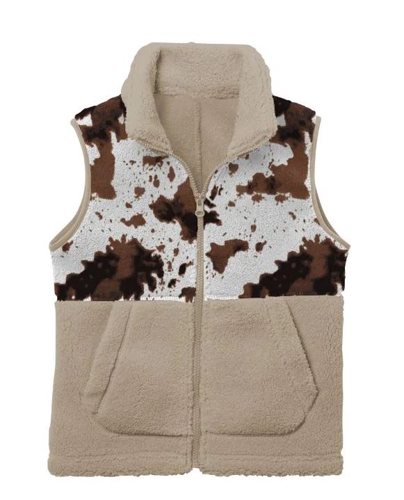 Shea Baby Tan Cowprint Fleece Toddler Vest FLVEST13