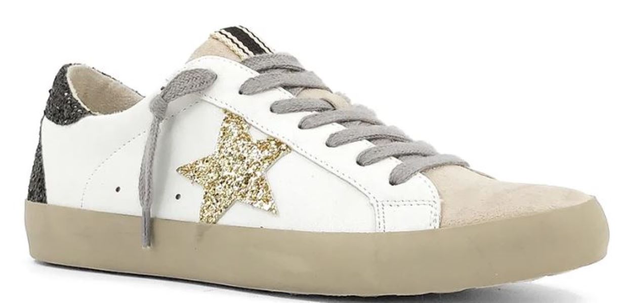 Shushop White With Gold Star Pamela Womens Sneakers PAMELA-0199-100