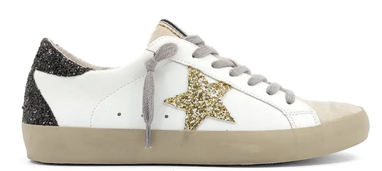 Shushop White with Gold Star Pamela Womens Sneakers PAMELA-0199-100