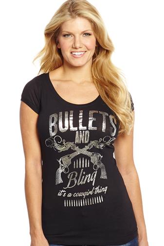 Sidran Cowgirl Up Bullets & Bling Scoop Neck Womens Tee Shirt CG1840