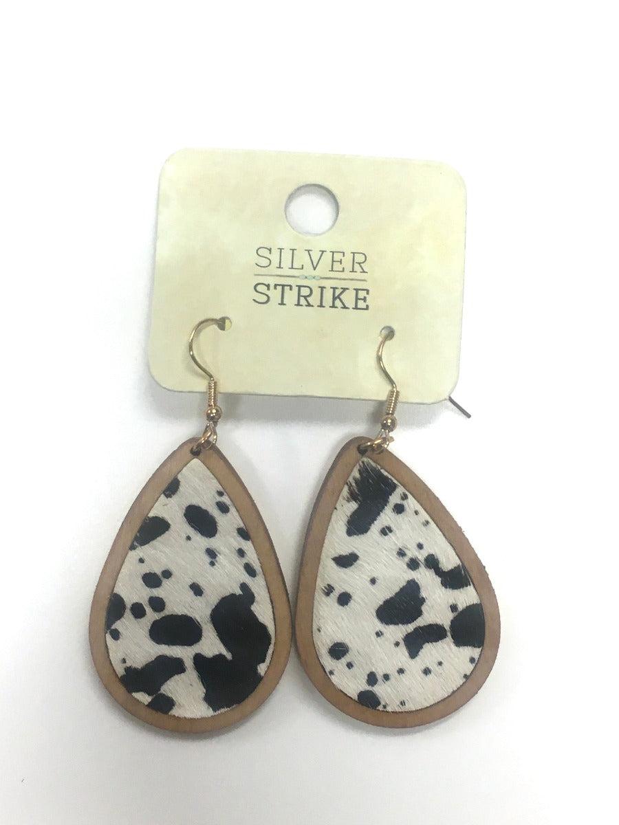 Silver Strike Cow Hide Tear Drop Earrings D4600107