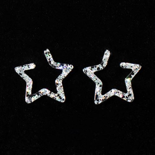 Silver Strike Multi Colored Glitter Resin Star Hoop Earrings D460015597