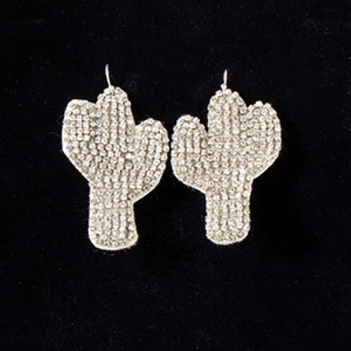 Silver Strike Silver Cactus Shape Rhinesone Earrings D460014736