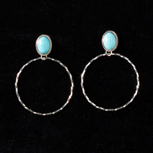 Silver Strike Turquoise Metal Hoop Earrings with Beads D460014833