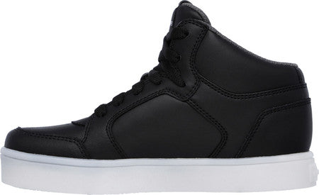 Skechers Energy Lights Hi Black Leather Kids Skate 90600-BLK