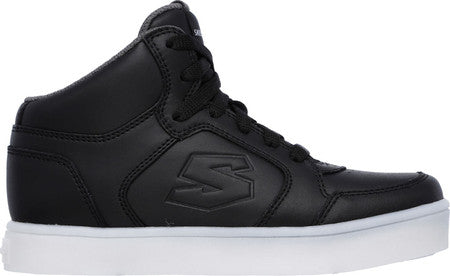 Skechers Energy Lights Hi Black Leather Kids Skate 90600-BLK