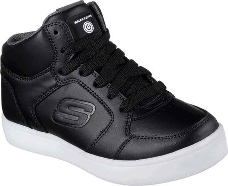 Skechers Energy Lights Hi Black Leather Kids Skate 90600-BLK