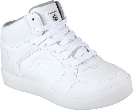 Skechers Energy Lights Hi White Leather Kids Skate 90600-WHT