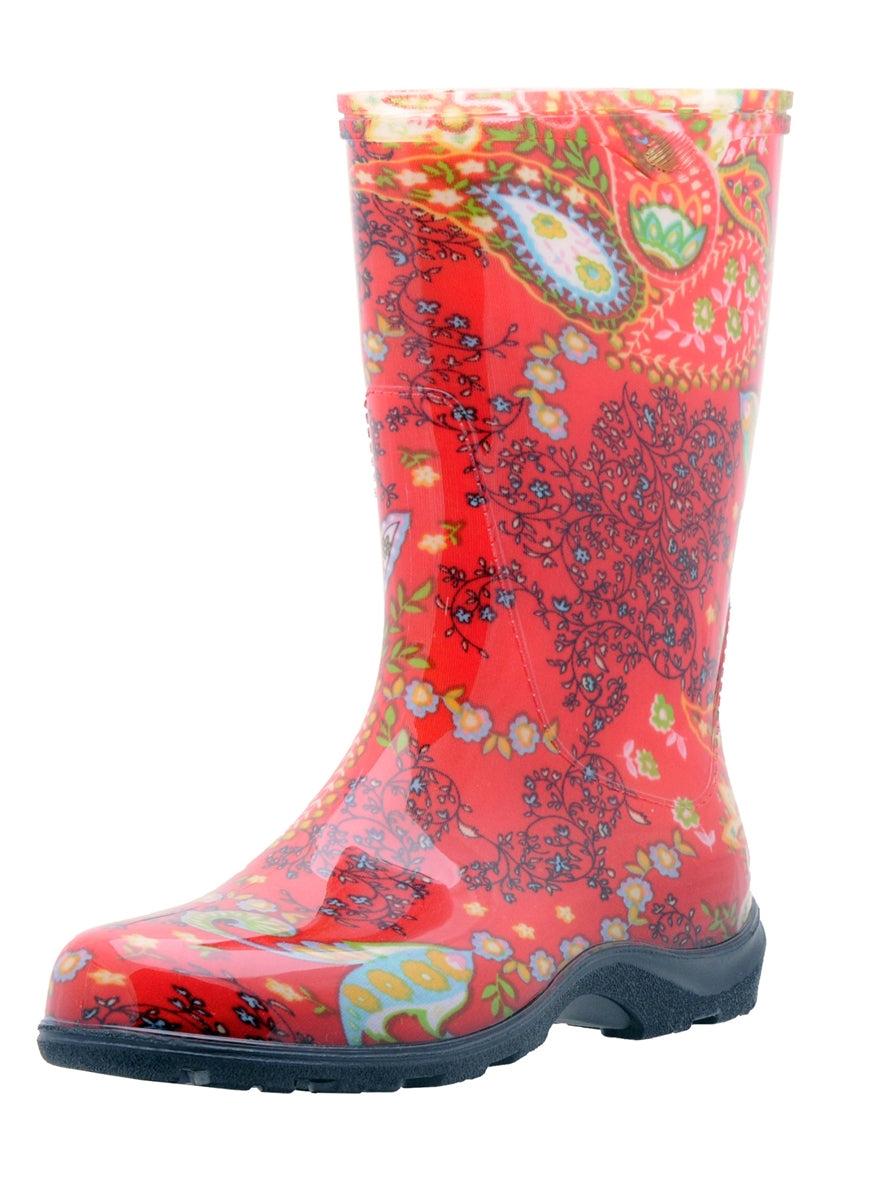 Sloggers Paisley Red Print Womens Rain And Garden Boots 5004