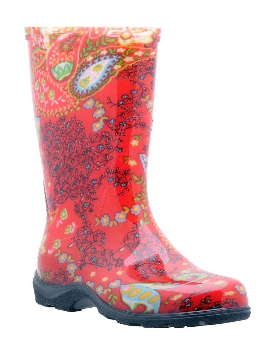 Sloggers Paisley Red Print Womens Rain and Garden Boots 5004