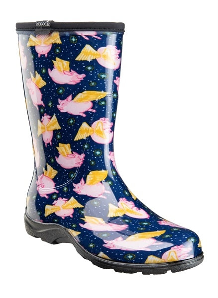 Sloggers When Pigs Fly Midnight Blue Womens Rain and Garden Boots 5019PFBL