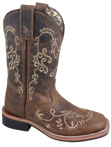 Smoky Mountain Boots Girls Brown Waxed Marilyn Leather Square Toe Boots 3845