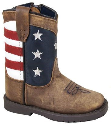 Smoky Mountain Boots Vintage Brown Leather Stars and Stripes Toddler Square Toe Boots 3800