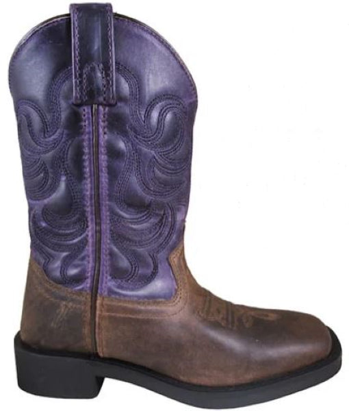 Smoky Mountain Brown Oil Distressed/Dark Purple Tucson Youth Square Toe Western Boots 3222Y