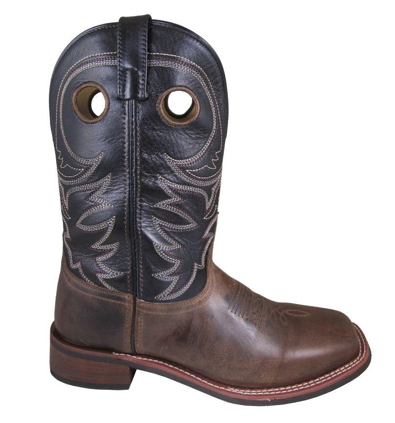 Smoky Mountain Brown Waxed Dist/Black Hudson Men's Wide Square Toe Leather Boots 4112-SM