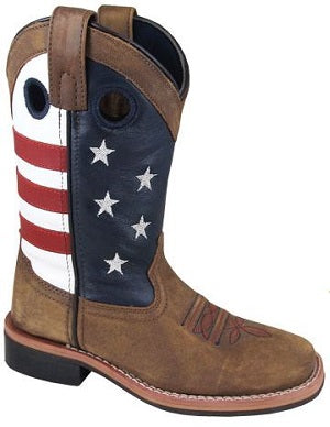 Smoky Mountain Children's Stars and Stripes Vintage Brown Leather Square Toe Boot 3880